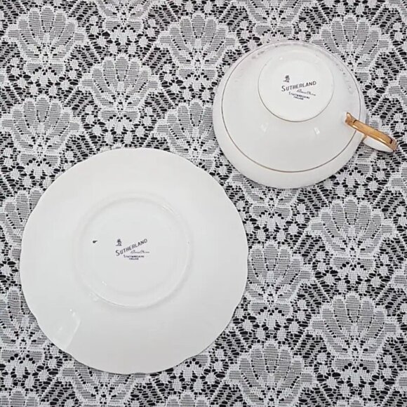 1940 Pink Wide Mouth Tea Cup & Saucer by Sutherland Bone China England - Picture 9 of 10